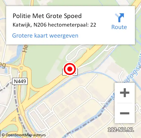 Locatie op kaart van de 112 melding: Politie Met Grote Spoed Naar Katwijk, N206 hectometerpaal: 22 op 12 oktober 2024 15:16