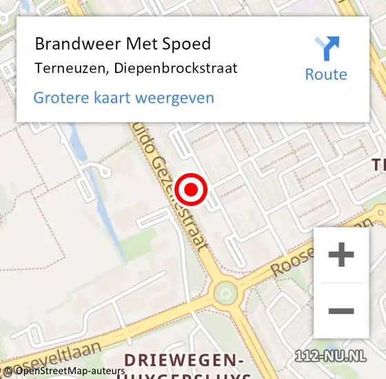 Locatie op kaart van de 112 melding: Brandweer Met Spoed Naar Terneuzen, Diepenbrockstraat op 12 oktober 2024 15:19