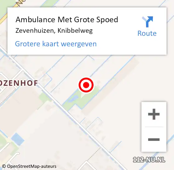 Locatie op kaart van de 112 melding: Ambulance Met Grote Spoed Naar Zevenhuizen, Knibbelweg op 12 oktober 2024 15:19