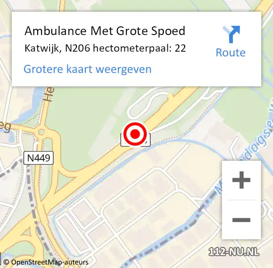 Locatie op kaart van de 112 melding: Ambulance Met Grote Spoed Naar Katwijk, N206 hectometerpaal: 22 op 12 oktober 2024 15:22