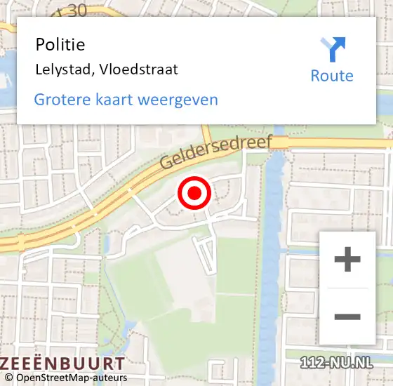 Locatie op kaart van de 112 melding: Politie Lelystad, Vloedstraat op 12 oktober 2024 15:31