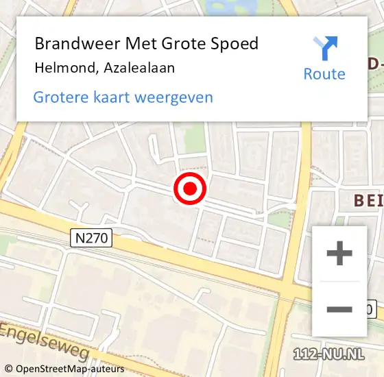 Locatie op kaart van de 112 melding: Brandweer Met Grote Spoed Naar Helmond, Azalealaan op 12 oktober 2024 15:43