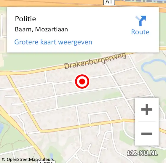 Locatie op kaart van de 112 melding: Politie Baarn, Mozartlaan op 12 oktober 2024 15:45