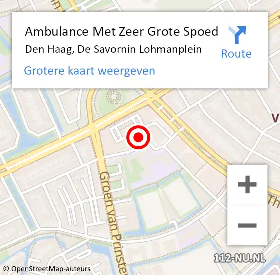 Locatie op kaart van de 112 melding: Ambulance Met Zeer Grote Spoed Naar Den Haag, De Savornin Lohmanplein op 12 oktober 2024 15:57