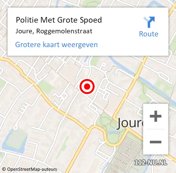 Locatie op kaart van de 112 melding: Politie Met Grote Spoed Naar Joure, Roggemolenstraat op 12 oktober 2024 16:00