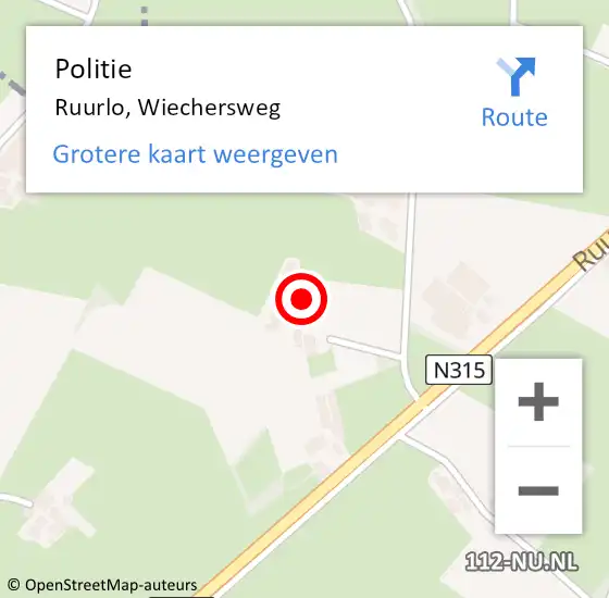 Locatie op kaart van de 112 melding: Politie Ruurlo, Wiechersweg op 12 oktober 2024 16:10