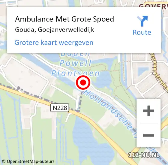 Locatie op kaart van de 112 melding: Ambulance Met Grote Spoed Naar Gouda, Goejanverwelledijk op 12 oktober 2024 16:22