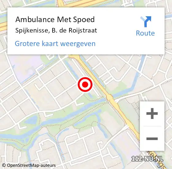 Locatie op kaart van de 112 melding: Ambulance Met Spoed Naar Spijkenisse, B. de Roijstraat op 12 oktober 2024 16:25