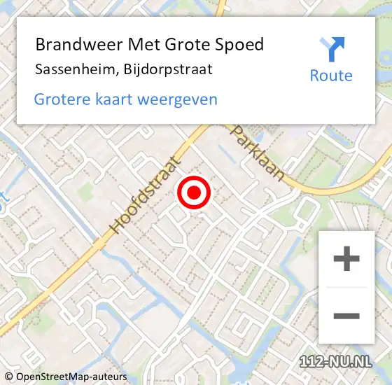 Locatie op kaart van de 112 melding: Brandweer Met Grote Spoed Naar Sassenheim, Bijdorpstraat op 12 oktober 2024 16:26