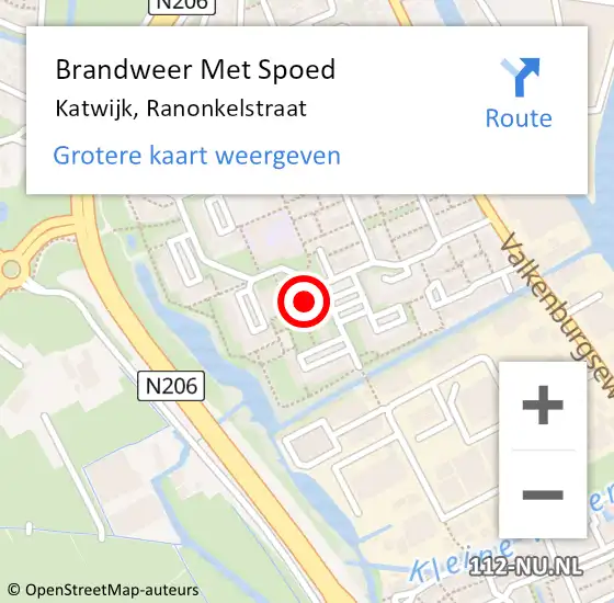 Locatie op kaart van de 112 melding: Brandweer Met Spoed Naar Katwijk, Ranonkelstraat op 12 oktober 2024 16:34