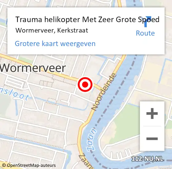 Locatie op kaart van de 112 melding: Trauma helikopter Met Zeer Grote Spoed Naar Wormerveer, Kerkstraat op 12 oktober 2024 16:41