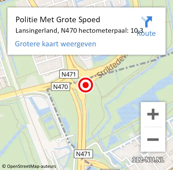 Locatie op kaart van de 112 melding: Politie Met Grote Spoed Naar Lansingerland, N470 hectometerpaal: 10,3 op 12 oktober 2024 16:50