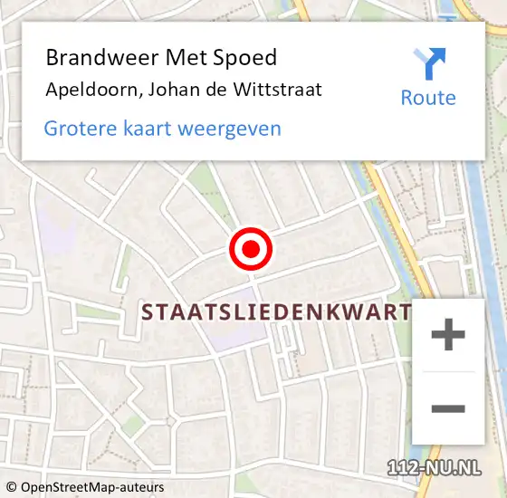 Locatie op kaart van de 112 melding: Brandweer Met Spoed Naar Apeldoorn, Johan de Wittstraat op 12 oktober 2024 16:50