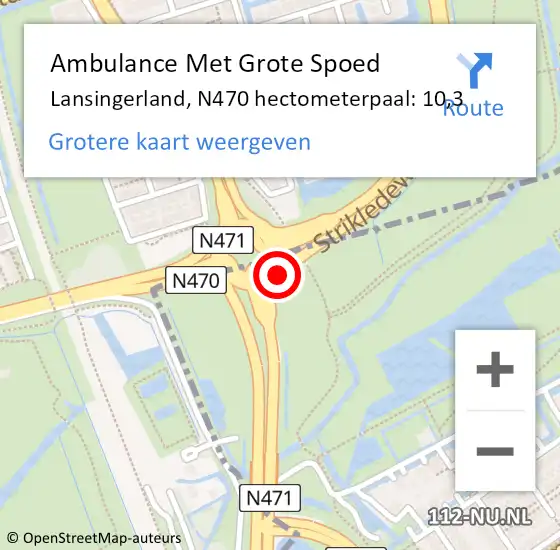 Locatie op kaart van de 112 melding: Ambulance Met Grote Spoed Naar Lansingerland, N470 hectometerpaal: 10,3 op 12 oktober 2024 16:54