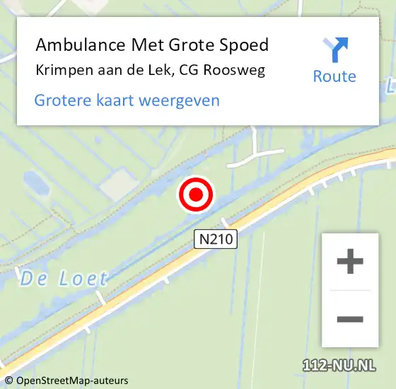 Locatie op kaart van de 112 melding: Ambulance Met Grote Spoed Naar Krimpen aan de Lek, CG Roosweg op 12 oktober 2024 17:06