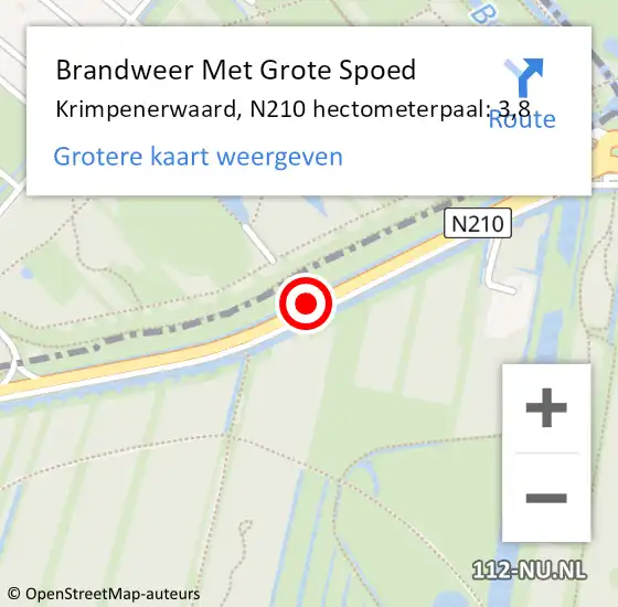 Locatie op kaart van de 112 melding: Brandweer Met Grote Spoed Naar Krimpenerwaard, N210 hectometerpaal: 3,8 op 12 oktober 2024 17:06