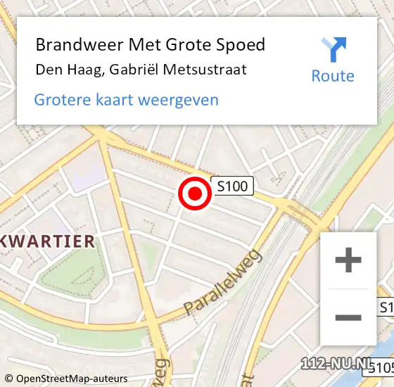 Locatie op kaart van de 112 melding: Brandweer Met Grote Spoed Naar Den Haag, Gabriël Metsustraat op 12 oktober 2024 17:13