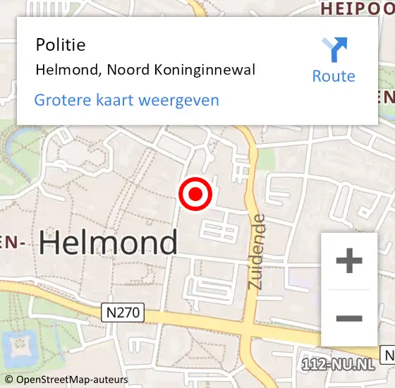 Locatie op kaart van de 112 melding: Politie Helmond, Noord Koninginnewal op 12 oktober 2024 17:19