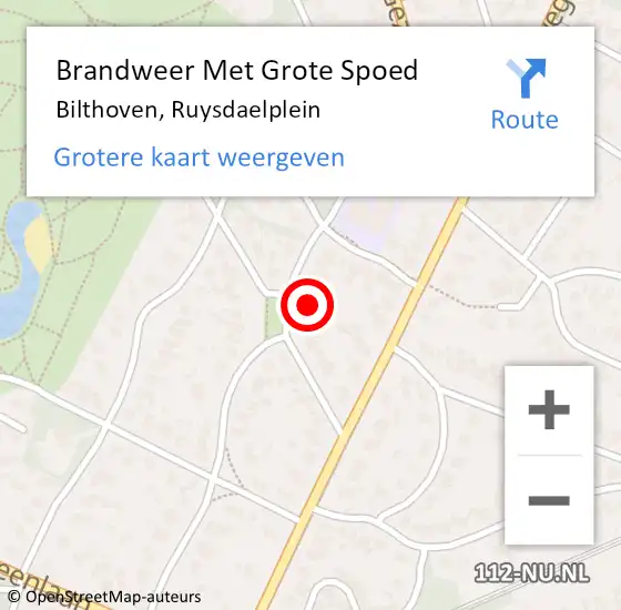 Locatie op kaart van de 112 melding: Brandweer Met Grote Spoed Naar Bilthoven, Ruysdaelplein op 12 oktober 2024 17:33