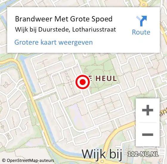 Locatie op kaart van de 112 melding: Brandweer Met Grote Spoed Naar Wijk bij Duurstede, Lothariusstraat op 12 oktober 2024 17:43