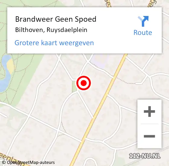 Locatie op kaart van de 112 melding: Brandweer Geen Spoed Naar Bilthoven, Ruysdaelplein op 12 oktober 2024 17:44