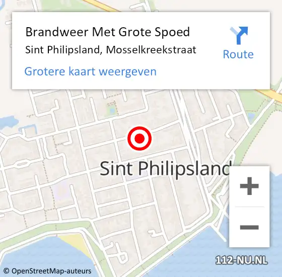 Locatie op kaart van de 112 melding: Brandweer Met Grote Spoed Naar Sint Philipsland, Mosselkreekstraat op 12 oktober 2024 17:56