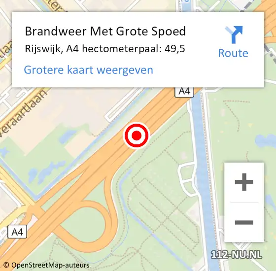 Locatie op kaart van de 112 melding: Brandweer Met Grote Spoed Naar Rijswijk, A4 hectometerpaal: 49,5 op 12 oktober 2024 17:56