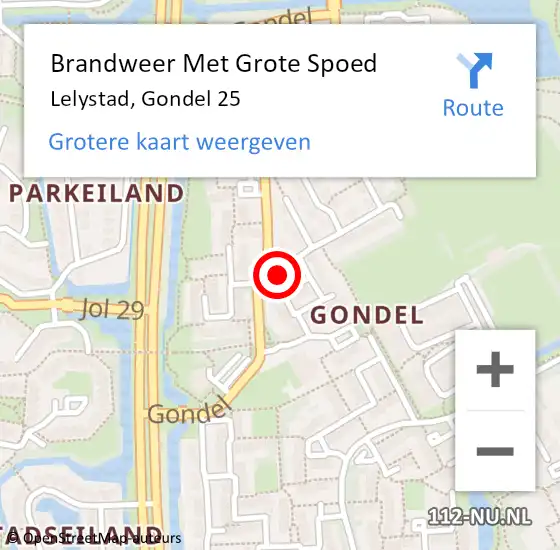 Locatie op kaart van de 112 melding: Brandweer Met Grote Spoed Naar Lelystad, Gondel 25 op 12 oktober 2024 17:56