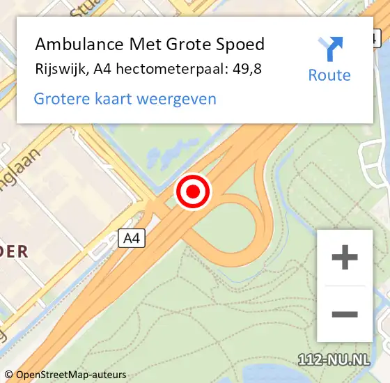 Locatie op kaart van de 112 melding: Ambulance Met Grote Spoed Naar Rijswijk, A4 hectometerpaal: 49,8 op 12 oktober 2024 18:00