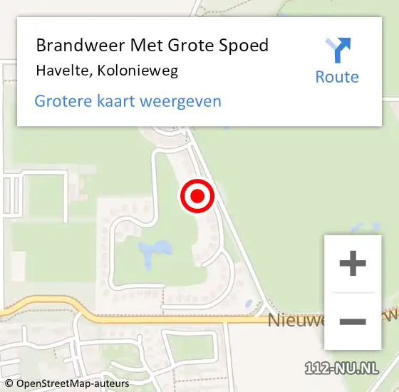 Locatie op kaart van de 112 melding: Brandweer Met Grote Spoed Naar Havelte, Kolonieweg op 12 oktober 2024 18:02