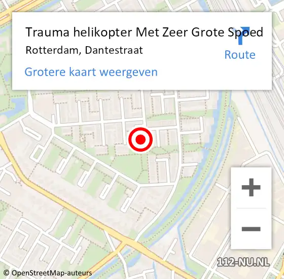 Locatie op kaart van de 112 melding: Trauma helikopter Met Zeer Grote Spoed Naar Rotterdam, Dantestraat op 12 oktober 2024 18:06