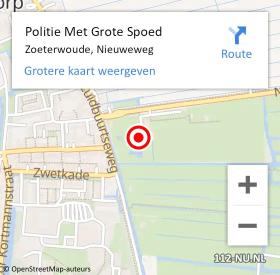 Locatie op kaart van de 112 melding: Politie Met Grote Spoed Naar Zoeterwoude, Nieuweweg op 12 oktober 2024 18:07