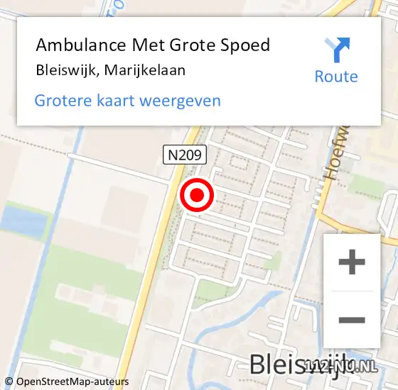 Locatie op kaart van de 112 melding: Ambulance Met Grote Spoed Naar Bleiswijk, Marijkelaan op 12 oktober 2024 18:16