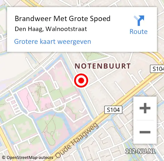 Locatie op kaart van de 112 melding: Brandweer Met Grote Spoed Naar Den Haag, Walnootstraat op 12 oktober 2024 18:20