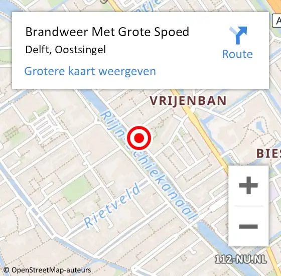 Locatie op kaart van de 112 melding: Brandweer Met Grote Spoed Naar Delft, Oostsingel op 12 oktober 2024 18:21