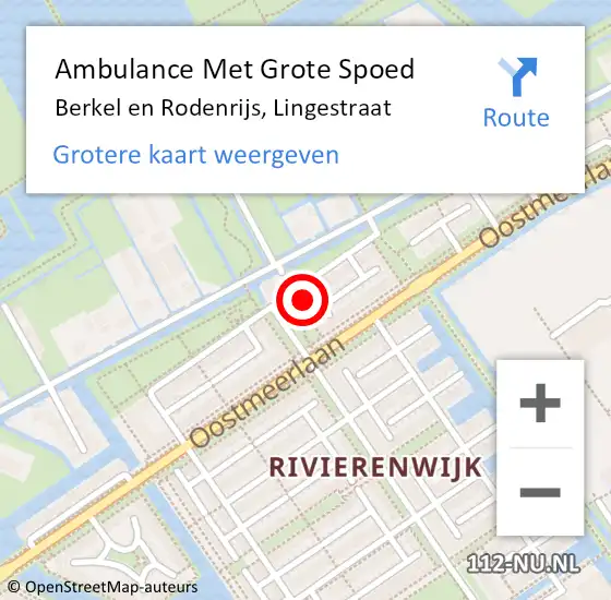 Locatie op kaart van de 112 melding: Ambulance Met Grote Spoed Naar Berkel en Rodenrijs, Lingestraat op 12 oktober 2024 18:43