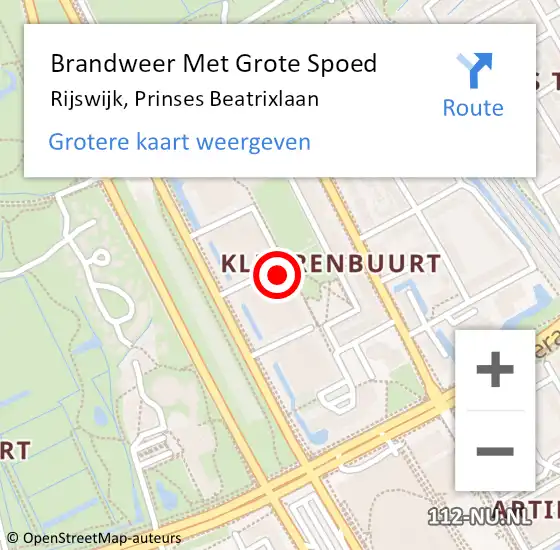 Locatie op kaart van de 112 melding: Brandweer Met Grote Spoed Naar Rijswijk, Prinses Beatrixlaan op 12 oktober 2024 19:14