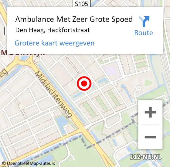 Locatie op kaart van de 112 melding: Ambulance Met Zeer Grote Spoed Naar Den Haag, Hackfortstraat op 12 oktober 2024 19:27