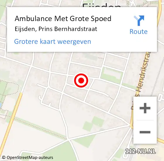 Locatie op kaart van de 112 melding: Ambulance Met Grote Spoed Naar Eijsden, Prins Bernhardstraat op 23 oktober 2014 09:53