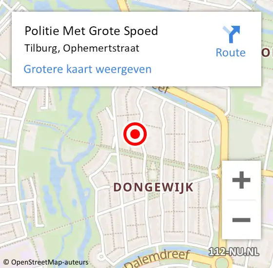 Locatie op kaart van de 112 melding: Politie Met Grote Spoed Naar Tilburg, Ophemertstraat op 12 oktober 2024 20:18