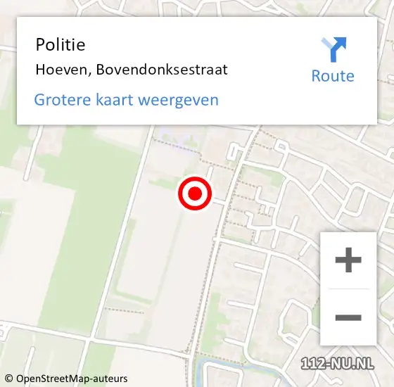 Locatie op kaart van de 112 melding: Politie Hoeven, Bovendonksestraat op 12 oktober 2024 20:18