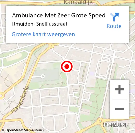 Locatie op kaart van de 112 melding: Ambulance Met Zeer Grote Spoed Naar IJmuiden, Snelliusstraat op 12 oktober 2024 20:48