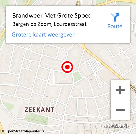 Locatie op kaart van de 112 melding: Brandweer Met Grote Spoed Naar Bergen op Zoom, Lourdesstraat op 12 oktober 2024 21:20