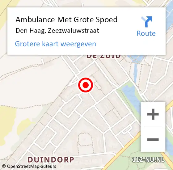 Locatie op kaart van de 112 melding: Ambulance Met Grote Spoed Naar Den Haag, Zeezwaluwstraat op 12 oktober 2024 21:40