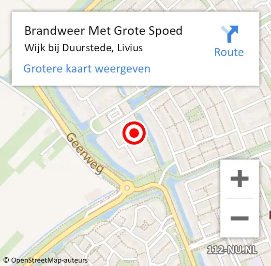 Locatie op kaart van de 112 melding: Brandweer Met Grote Spoed Naar Wijk bij Duurstede, Livius op 12 oktober 2024 21:49