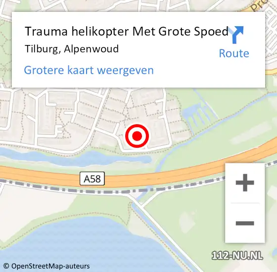 Locatie op kaart van de 112 melding: Trauma helikopter Met Grote Spoed Naar Tilburg, Alpenwoud op 12 oktober 2024 22:05