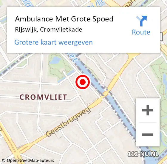 Locatie op kaart van de 112 melding: Ambulance Met Grote Spoed Naar Rijswijk, Cromvlietkade op 12 oktober 2024 22:33