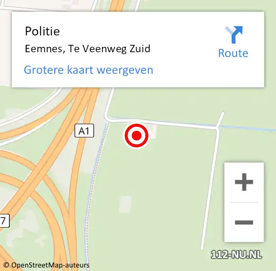 Locatie op kaart van de 112 melding: Politie Eemnes, Te Veenweg Zuid op 12 oktober 2024 22:41