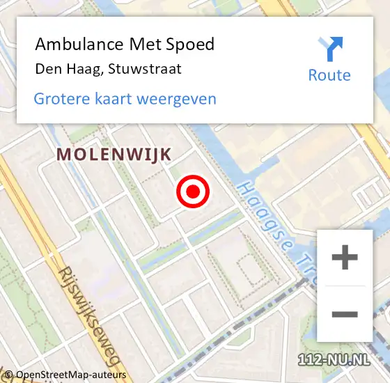 Locatie op kaart van de 112 melding: Ambulance Met Spoed Naar Den Haag, Stuwstraat op 12 oktober 2024 22:41