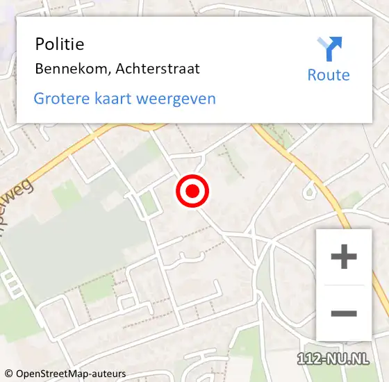 Locatie op kaart van de 112 melding: Politie Bennekom, Achterstraat op 12 oktober 2024 23:11